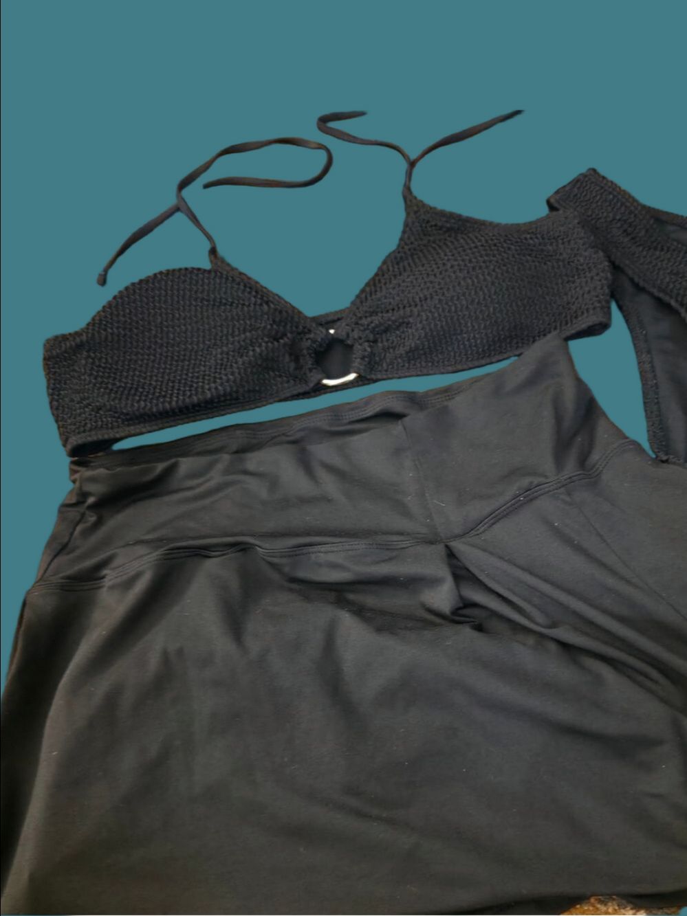 4/$25 Deal! Black Textured Bikini Top and Black Swim Bottoms And Skirt